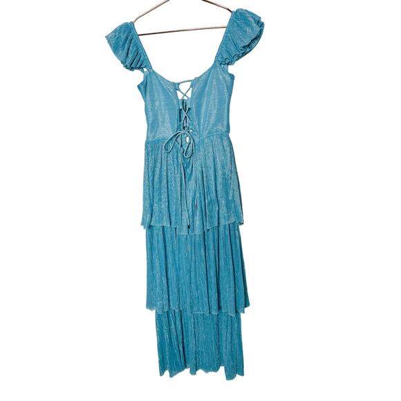 SABINA MUSAYEV Light Blue Metallic Corseted Back Keyhole Cutout Amandea Dress M - Picture 4 of 16